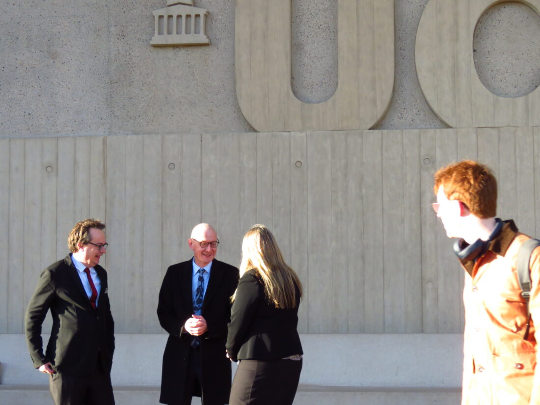 Pat McFadden greeted by Marc Stears and Kirsty Walker